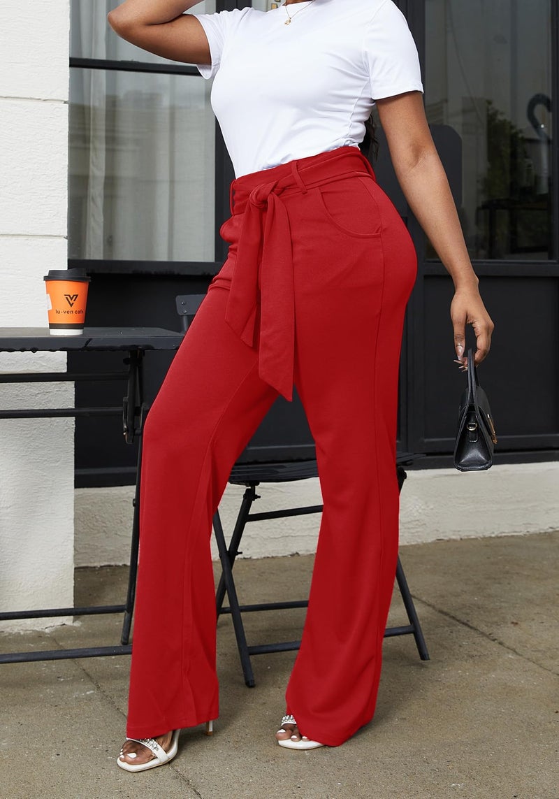 LKOUS Women's Stretchy High Waisted Straight Leg Dress Pants Office Daily Business Casual Bottoms - Image 2